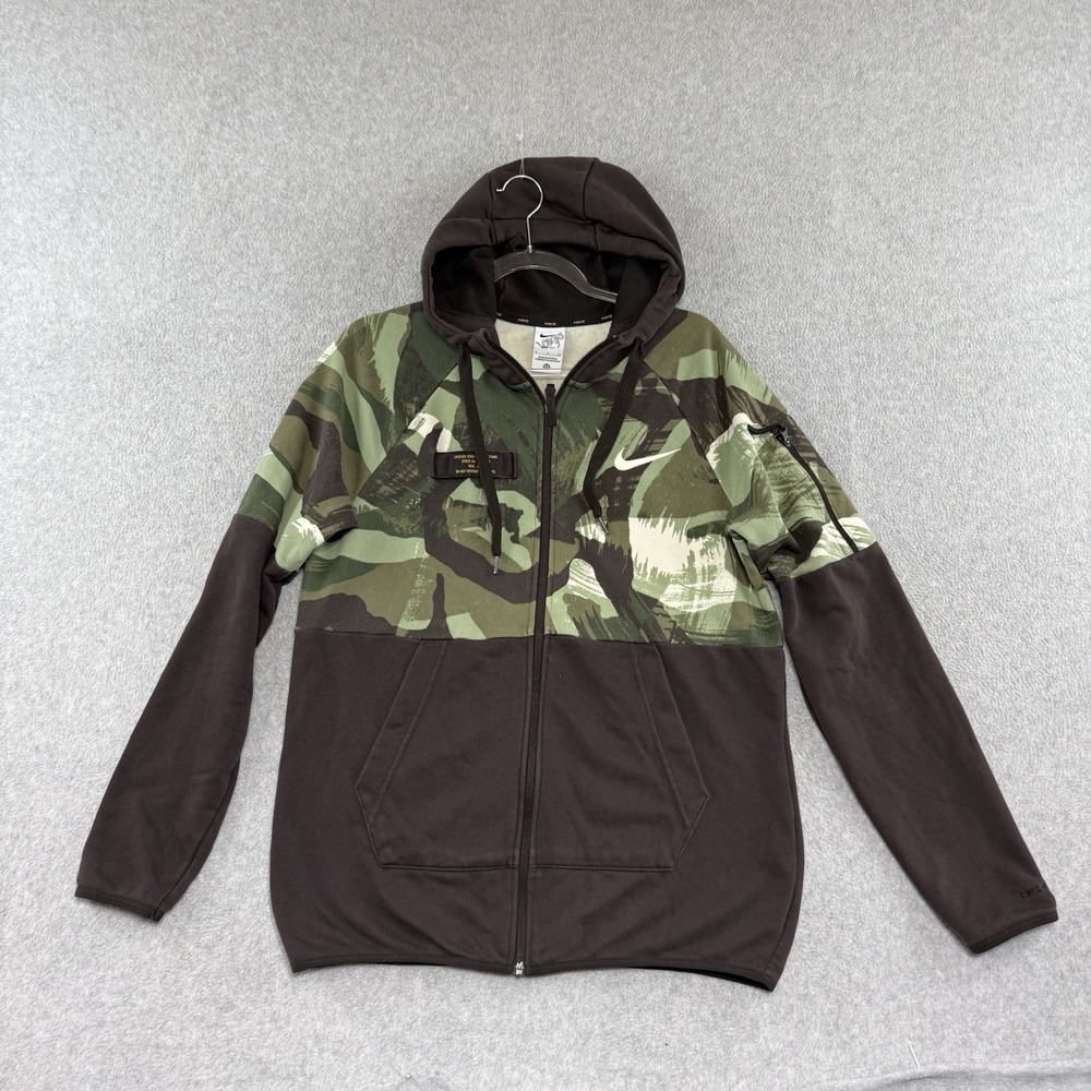Nike Therma-FIT Camo Hoodie Men Small Brushstroke Cascade Pullover Center Swoosh